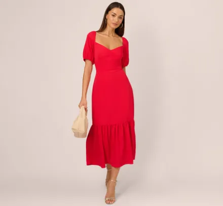 Adrianna Papell Wedding Guest Dresses|Day Dresses*Puff Sleeve Midi Dress With Flounce Hem In