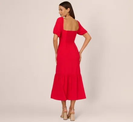 Adrianna Papell Wedding Guest Dresses|Day Dresses*Puff Sleeve Midi Dress With Flounce Hem In