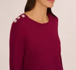Adrianna Papell Tops & Blouses|Sweaters*Ribbed Detail Embellished Pullover Sweater In Wine Berry