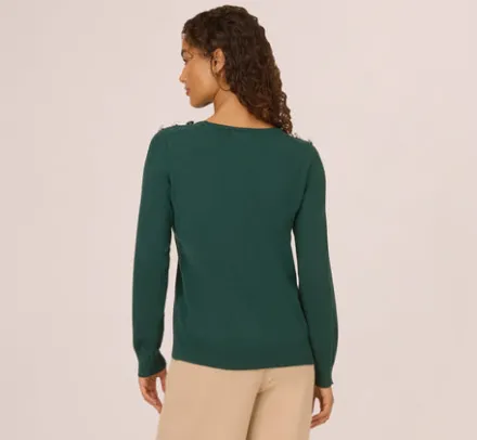 Adrianna Papell Tops & Blouses|Sweaters*Ribbed Detail Embellished Pullover Sweater In Deep Forest