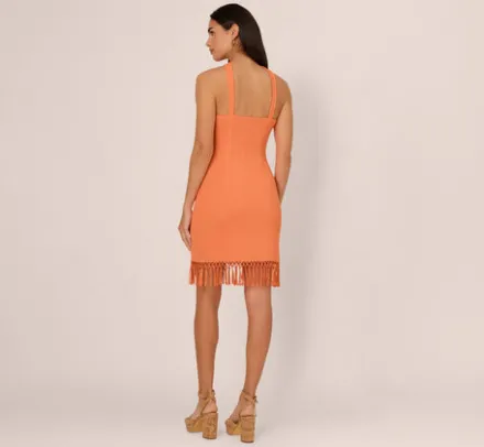 Adrianna Papell Wedding Guest Dresses|Day Dresses*Rib Knit Halter Dress With Fringe Skirt In