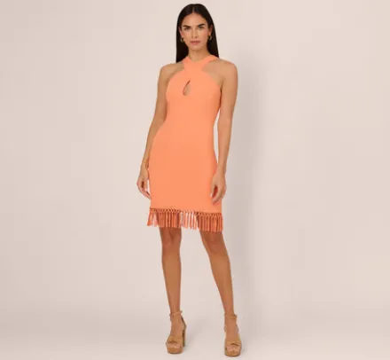 Adrianna Papell Wedding Guest Dresses|Day Dresses*Rib Knit Halter Dress With Fringe Skirt In