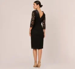 Adrianna Papell Wedding Guest Dresses|Day Dresses*Roll Neck Lace Dress With Sheer Elbow Sleeves In