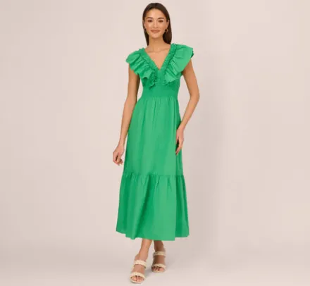 Adrianna Papell Wedding Guest Dresses|Day Dresses*Ruffled Maxi Dress With Shirred Details In