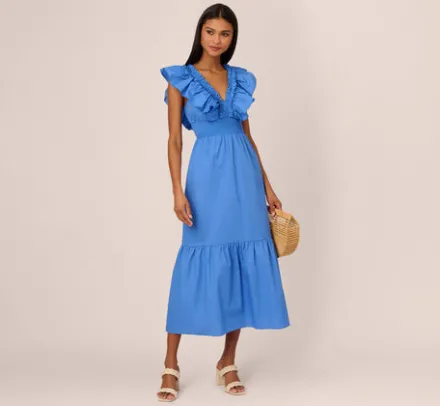 Adrianna Papell Wedding Guest Dresses|Day Dresses*Ruffled Maxi Dress With Shirred Details In Cool Water