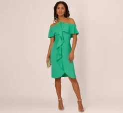 Adrianna Papell Wedding Guest Dresses|Day Dresses*Ruffle Popover Midi Dress With Chain Halter Neckline In Flora Green
