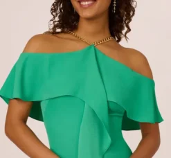 Adrianna Papell Wedding Guest Dresses|Day Dresses*Ruffle Popover Midi Dress With Chain Halter Neckline In Flora Green