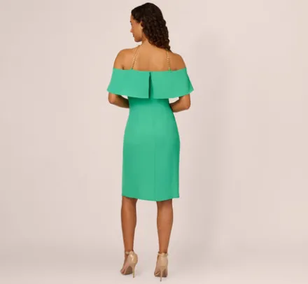 Adrianna Papell Wedding Guest Dresses|Day Dresses*Ruffle Popover Midi Dress With Chain Halter Neckline In Flora Green