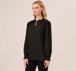 Adrianna Papell Tops & Blouses|Co-Ord Sets*Ruffle Tie Neck Top With Smocked Long Sleeves In