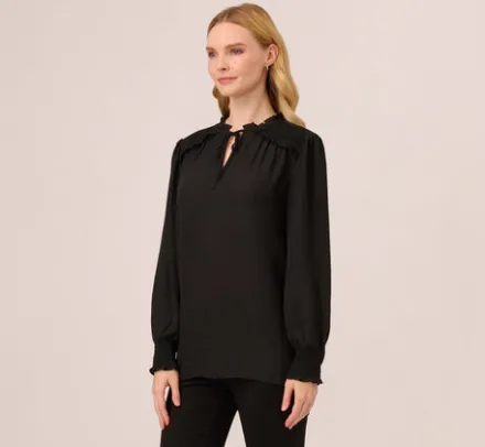 Adrianna Papell Tops & Blouses|Co-Ord Sets*Ruffle Tie Neck Top With Smocked Long Sleeves In