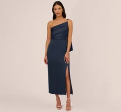 Adrianna Papell Wedding Guest Dresses|Formal Dresses*Satin Crepe One Shoulder Gown With Metal Ring Accent In Dark Navy