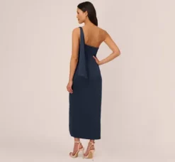 Adrianna Papell Wedding Guest Dresses|Formal Dresses*Satin Crepe One Shoulder Gown With Metal Ring Accent In Dark Navy