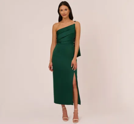 Adrianna Papell Wedding Guest Dresses|Formal Dresses*Satin Crepe One Shoulder Gown With Metal Ring Accent In Deep Forest