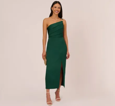Adrianna Papell Wedding Guest Dresses|Formal Dresses*Satin Crepe One Shoulder Gown With Metal Ring Accent In Deep Forest