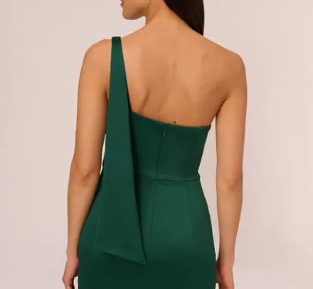 Adrianna Papell Wedding Guest Dresses|Formal Dresses*Satin Crepe One Shoulder Gown With Metal Ring Accent In Deep Forest