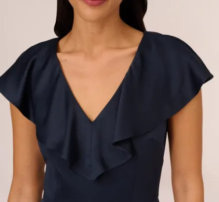 Adrianna Papell Jumpsuits|Day Dresses*Satin Crepe Ruffled Cropped Jumpsuit In Dark Navy