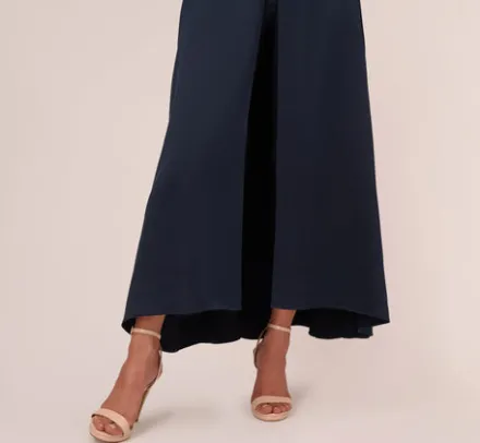 Adrianna Papell Jumpsuits|Day Dresses*Satin Crepe Ruffled Cropped Jumpsuit In Dark Navy