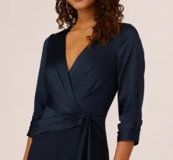 Adrianna Papell Jumpsuits|Day Dresses*Satin Crepe Three Quarter Sleeve Jumpsuit With Buckle Waist In Dark Navy