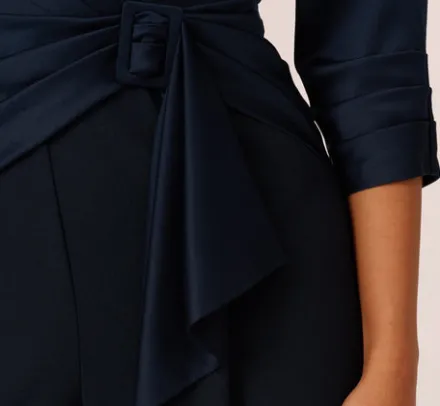 Adrianna Papell Jumpsuits|Day Dresses*Satin Crepe Three Quarter Sleeve Jumpsuit With Buckle Waist In Dark Navy
