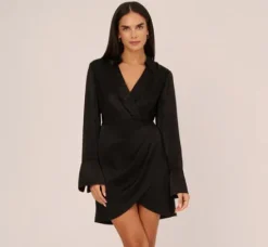 Adrianna Papell Wedding Guest Dresses|Day Dresses*Satin Faux Wrap Dress With Long Sleeves In
