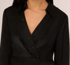 Adrianna Papell Wedding Guest Dresses|Day Dresses*Satin Faux Wrap Dress With Long Sleeves In