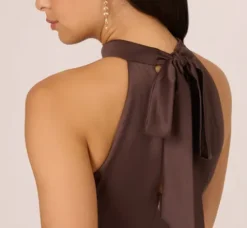 Adrianna Papell Wedding Guest Dresses|Formal Dresses*Satin Halter Mermaid Gown With Ruffle Trim In Dark Brown