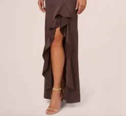 Adrianna Papell Wedding Guest Dresses|Formal Dresses*Satin Halter Mermaid Gown With Ruffle Trim In Dark Brown