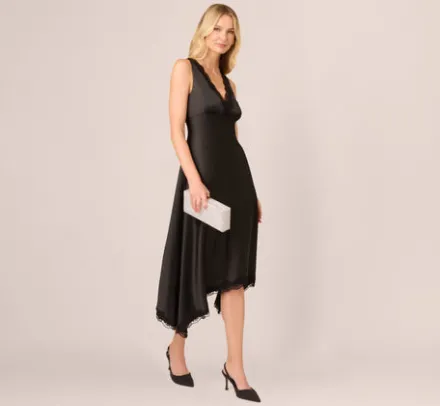 Adrianna Papell Wedding Guest Dresses|Day Dresses*Satin Lace Midi Slip Dress In