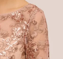Adrianna Papell Wedding Guest Dresses|Petite-Friendly*Sequin Embroidered Midi Dress With Sheer Short Sleeves In