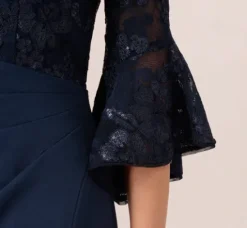 Adrianna Papell Wedding Guest Dresses|Day Dresses*Sequin Floral Lace Dress With Sheer Bell Sleeves In