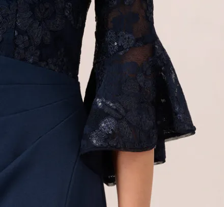 Adrianna Papell Wedding Guest Dresses|Day Dresses*Sequin Floral Lace Dress With Sheer Bell Sleeves In