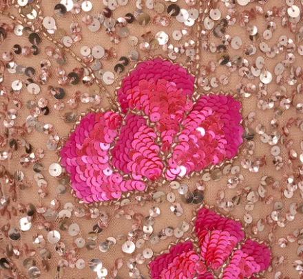 Adrianna Papell Wedding Guest Dresses*Sequin Floral Trapeze Dress With Short Sleeves In Rosegold Hot Pink
