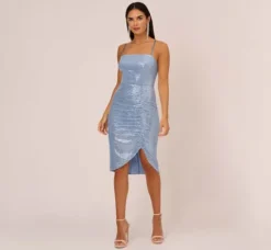 Adrianna Papell Wedding Guest Dresses*Sequin Knit Cocktail Dress With Ruched Details In Air Force
