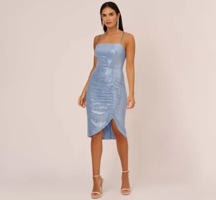 Adrianna Papell Wedding Guest Dresses*Sequin Knit Cocktail Dress With Ruched Details In Air Force