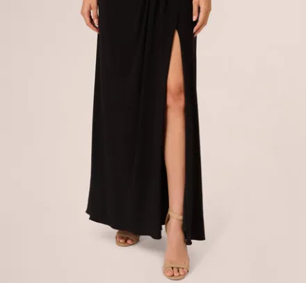 Adrianna Papell Wedding Guest Dresses|Formal Dresses*Shawl Collar Jersey Gown In Black Ivory
