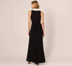Adrianna Papell Wedding Guest Dresses|Formal Dresses*Shawl Collar Jersey Gown In Black Ivory