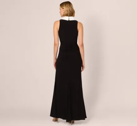 Adrianna Papell Wedding Guest Dresses|Formal Dresses*Shawl Collar Jersey Gown In Black Ivory