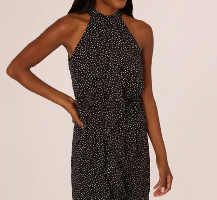 Adrianna Papell Wedding Guest Dresses|Day Dresses*Shirred Dot Chiffon Midi Dress In Black Ivory