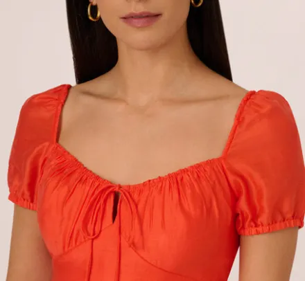 Adrianna Papell Wedding Guest Dresses|Day Dresses*Shirred Fit And Flare Dress With Puff Short Sleeves In Orange Spice