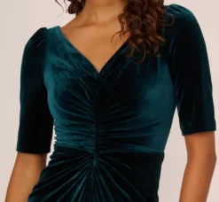 Adrianna Papell Wedding Guest Dresses|Formal Dresses*Shirred Velvet Gown With Elbow-Length Sleeves In