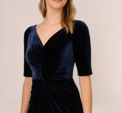 Adrianna Papell Wedding Guest Dresses|Formal Dresses*Shirred Velvet Gown With Elbow-Length Sleeves In