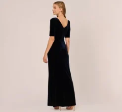 Adrianna Papell Wedding Guest Dresses|Formal Dresses*Shirred Velvet Gown With Elbow-Length Sleeves In