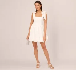 Adrianna Papell Day Dresses|Little White Dresses*Short Bubble Dress With Bow Tie Straps In