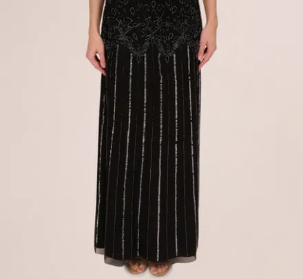 Adrianna Papell Wedding Guest Dresses|Formal Dresses*Short Sleeve Blouson Beaded Gown In Black Gunmetal