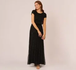 Adrianna Papell Wedding Guest Dresses|Formal Dresses*Short Sleeve Blouson Beaded Gown In