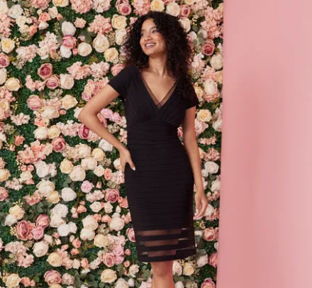 Adrianna Papell Wedding Guest Dresses|Day Dresses*Short Sleeve Pintucked Lace Dress With V Neckline In