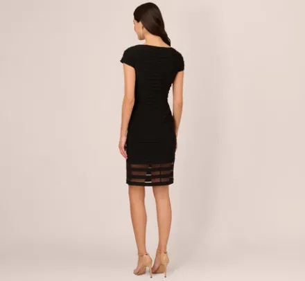 Adrianna Papell Wedding Guest Dresses|Day Dresses*Short Sleeve Pintucked Lace Dress With V Neckline In