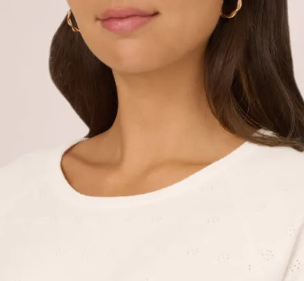 Adrianna Papell Tops & Blouses|Sweaters*Short Sleeve Pointelle Sweater With Crew Neckline In