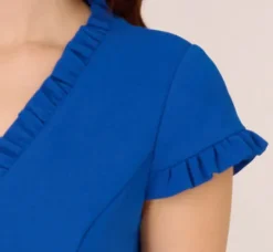Adrianna Papell Wedding Guest Dresses|Day Dresses*Short Sleeve Sheath Dress With Ruffle Trim In Cobalt Blue