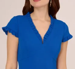 Adrianna Papell Wedding Guest Dresses|Day Dresses*Short Sleeve Sheath Dress With Ruffle Trim In Cobalt Blue